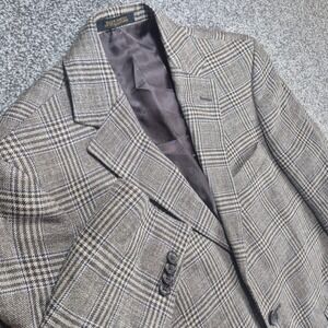 Jos A Bank Reserve EThomas Blazer Mens 38S Tailored Wool Silk Linen Glen Plaid